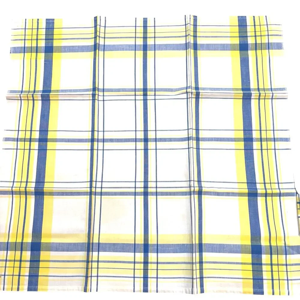 Cloth napkins set of 4 large squares cream blue yellow plaid print on cotton